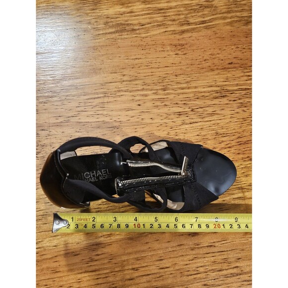 Michael Kors Berkley TStrap Sandals Black Patent Leather Zip Front Heels Size 10 - Picture 8 of 12